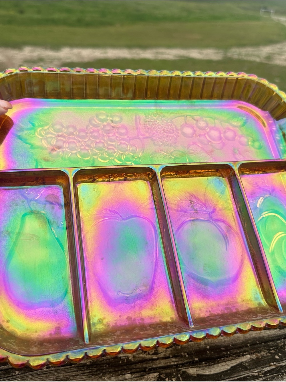 Iridescent Glass Divided Serving Tray - Rainbow Finish